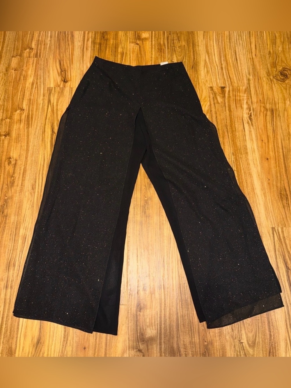 Metaphor women large 12 14 pants Wide Leg Sparkle Overlay Black flowy dressy